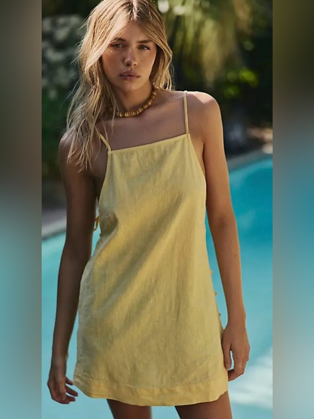 Free People Yellow Linen Halter Mini Dress